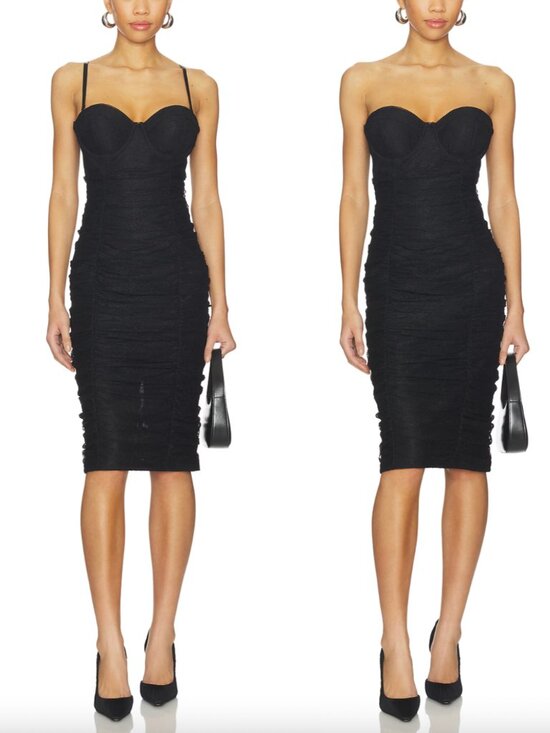 L'AGENCE Dresses & Skirts - $695 NWT L'Agence Black Senna Lace Bustier Ruched Midi Dress size XS